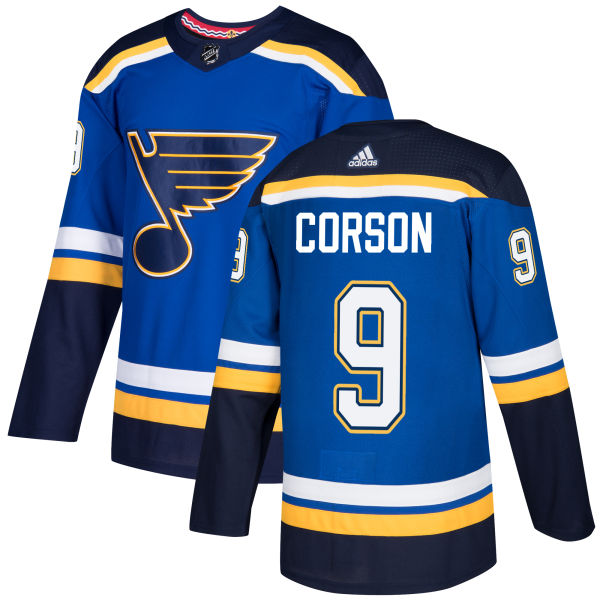 Adidas Blues #9 Shayne Corson Blue Home Authentic Stitched NHL Jersey